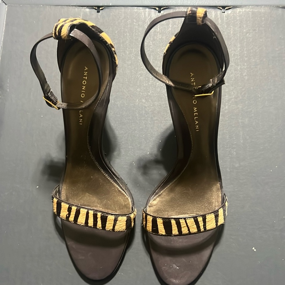 Antonio Melani sexy pony hair ankle strap sandal.